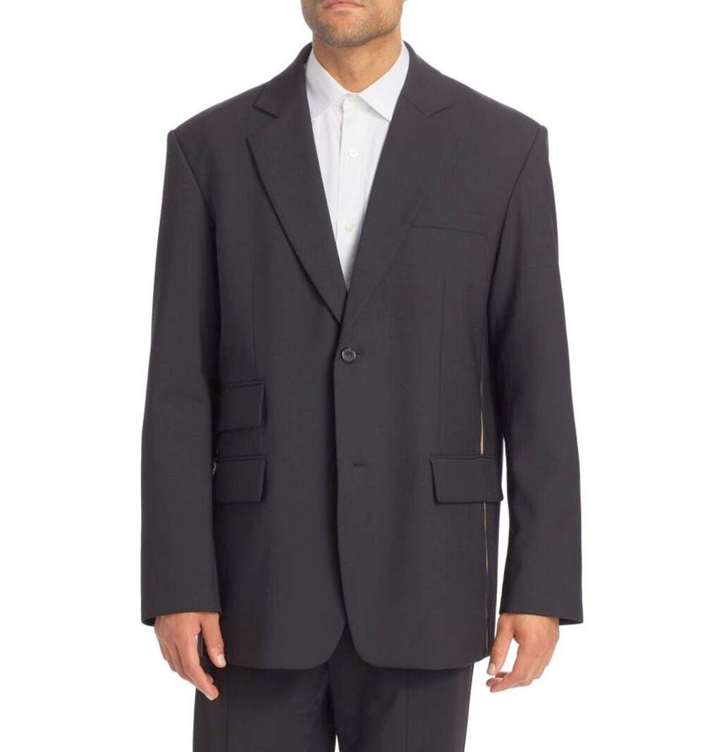 $995 NWT Helmut Lang Black Oversized-Fit Wool-Blend Single Button Blazer 46 R
